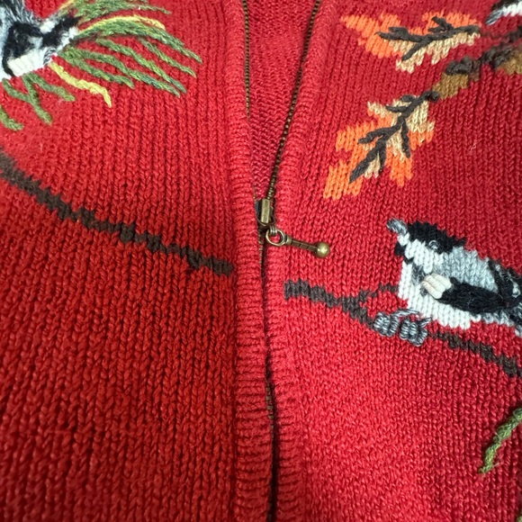Vintage Timberlea Red Embroidered Bird Foliage Full Zip Sweater Size Small - Picture 8 of 8